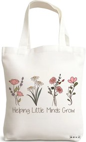 Sacosa de Panza pentru Cumparaturi, Geanta Tote, model Helping Little Minds Grow, 38 x 34.5 cm, Alba, BEKZ®