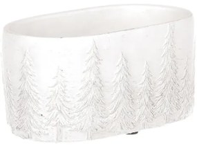 Mască de ghiveci ovală cu motiv de Crăciun Copaci, alb-argintiu, 20 x 10 x 11 cm