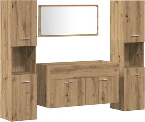 vidaXL Set mobilier de baie, 4 piese, stejar artizanal, lemn prelucrat