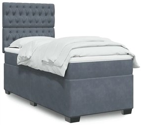 vidaXL Pat box spring cu saltea, gri închis, 90x190 cm, catifea