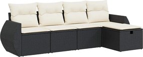 vidaXL Set mobilier de grădină cu perne, 5 piese, negru, poliratan