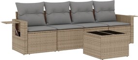 vidaXL Set canapele de grădină cu perne, 5 piese, bej, poliratan