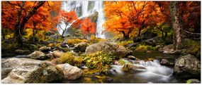 Tablou - Cascade în pădurea portocalie (120x50 cm)