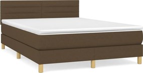 vidaXL Pat box spring cu saltea, maro închis, 140x200 cm, textil