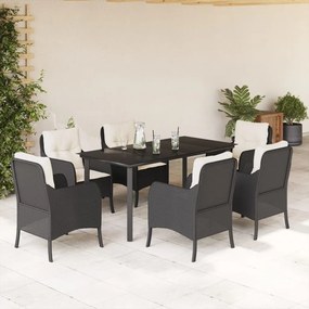 vidaXL Set mobilier de grădină cu perne, 7 piese, negru, poliratan