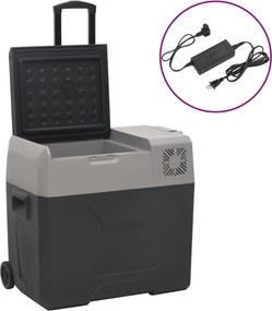 vidaXL Ladă frigorifică cu roată&adaptor 50 L negru/gri polipropilenă
