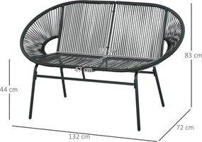 Outsunny Bancă Acapulco cu Brațe, Perne și Cadru din Oțel, Greutate Maximă 260 kg pentru Balcon, Terasă, Grădină 132x72x83 cm Negru | Aosom Romania