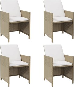 vidaXL Scaune de grădină cu perne, 4 buc., bej, poliratan