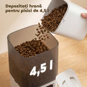 PawHut Distribuitor Automat pentru Pisici, 4.5L WiFi cu Timer, Programabil pentru 1-10 Mese, Hrănitor Automat cu Înregistrare Vocală și Alimentare Dublă pentru Pisici și Câini de Talie Mică | Aosom Romania
