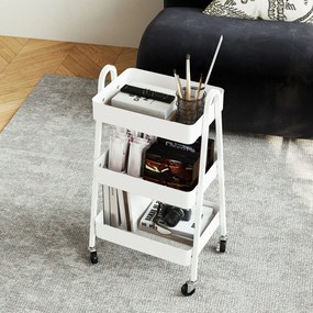 HOMCOM Cărucior de Bucătărie cu 3 Niveluri, Roți Pivotante, Mânere și Frâne, 42,4x29,8x74,5 cm, Alb | Aosom Romania