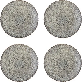 Set 4 farfurii din ceramică, gri, margine ondulată și model marin în relief, glazură reactivă, 3 x 26,5 cm, „Katrina”
