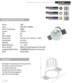 Spot LED incastrabil Trimless auriu mat 15W 3000K