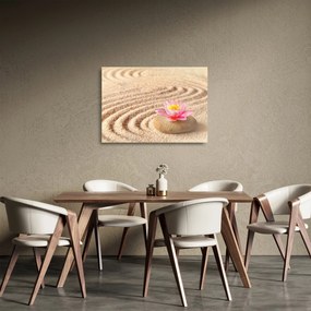 Tablou pe sticlă cu piatră și floare pe nisip (70x50 cm)