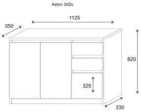 Comoda cu 3 usi si 2 sertare, stejar sonoma, 112Ã 82Ã 35 cm, Bortis Impex stejar sonoma