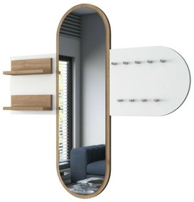 Cuier de perete cu oglindă Pomi White and Walnut