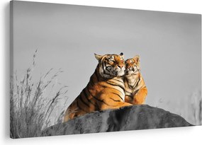 Tablou - Tigroaica cu pui, versiunea alb-negru (90x60 cm)
