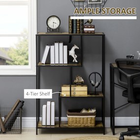 Biblioteca in stil industrial modern cu 4 rafturi, rafturi din lemn si metal pentru sufragerie si birou, 83x34x180cm maro HOMCOM | Aosom RO