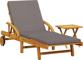 vidaXL Șezlong cu pernă și masă, lemn masiv de acacia