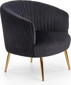 Fotoliu cafenea CROWN, negru/auriu, stofa catifelata/otel, 78x72x80 cm