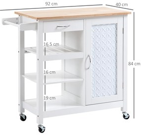 Carucior de Bucatarie HOMCOM 4 Roti, din MDF, dulap cu roti | Aosom RO