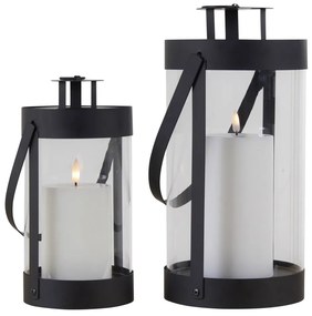 Lanterne decorative Bondi, oțel / sticlă, negru, set de 2