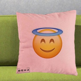 Perna Decorativa Emoji Inger cu Aureola, 40x40 cm, Roz, Husa Detasabila, Perna Inclusa, BEKZ®