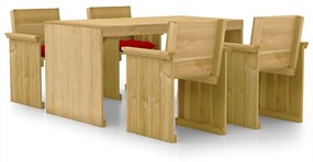 Set mobilier de gradina cu perne, 5 piese, lemn de pin tratat Rosu, 1