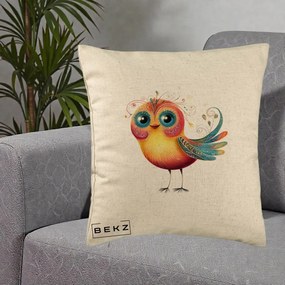 Perna Decorativa Pasare Vibranta cu Aripi Ornamentale, 40x40 cm, Bej, Husa Detasabila, Perna Inclusa, BEKZ®