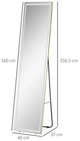 HOMCOM Oglindă Reglabilă cu Suport și Lumină LED, Oglindă de Perete cu Telecomandă, 40x37x156,5 cm, Argintiu | Aosom Romania