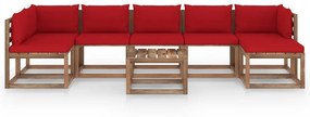 Set mobilier de gradina cu perne rosii, 8 piese