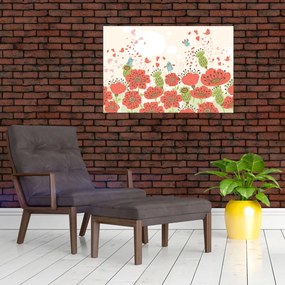 Tablou - Păsări pe o pajiște înflorită (90x60 cm)