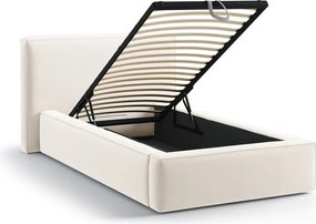 Pat crem tapițat cu spațiu de depozitare cu somieră 90x200 cm Jodie – Micadoni