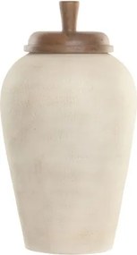 Vază decorativă tip tibor, stil rustic natural, culoare teracotă cu blat natur, din lemn de mango, „Tibor”