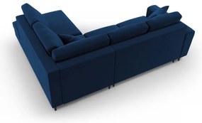 Colțar albastru extensibil, cu spațiu de depozitare cu tapițerie din catifea (cu colț pe partea dreaptă-în formă de ”L”) Kyoto – Cosmopolitan Design