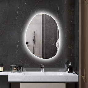 HOMCOM Oglindă de Baie Asimetrică LED 70 x 50 cm - 3 culori, anti-abur, montare murală cu comutator tactil | Aosom Romania