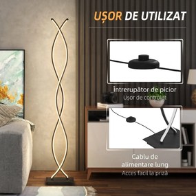 HOMCOM Lampă de Podea LED cu Spirală Dublă, Negru | Aosom Romania