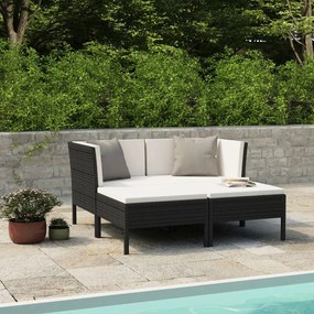 3056966 vidaXL Set mobilier de grădină cu perne, 4 piese, negru, poliratan