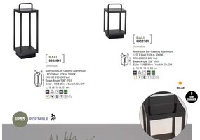 Lampa LED solara portabila pentru iluminat exterior IP65 BALI H-36cm
