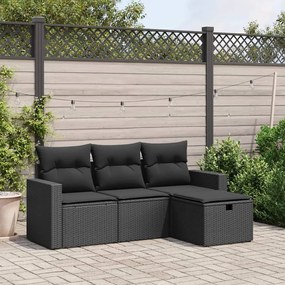 3263441 vidaXL Set mobilier de grădină cu perne, 4 piese, negru, poliratan