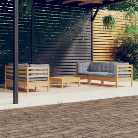 3096111 vidaXL Set mobilier grădină cu perne gri, 6 piese, lemn de pin