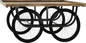 Masă consolă industrială vintage din lemn cu structură din metal și roți de bicicletă, 160×80×75 cm, „Market"
