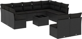 vidaXL Set canapele de grădină, 12 piese, cu perne, negru, poliratan