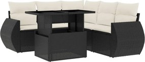 vidaXL Set mobilier de grădină cu perne, 6 piese, negru, poliratan