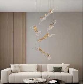 Lustra cu pendule LED otel auriu si sticla transparenta AVESA 60W