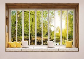 Fototapet - Privire însorită în pădure din geam (254x184 cm), în 8 de alte dimensiuni noi