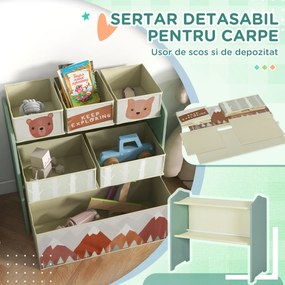 Raft mobil pentru jucării ZONEKIZ pentru dormitor pentru copii cu 6 containere detașabile din material textil, 63x30x66cm, de culoare verde