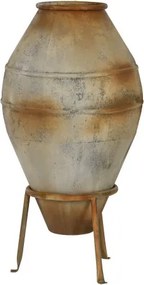 Vas decorativ amforă din metal cu finisaj antichizat bej, 49 x 49 x 93 cm, suport tripod inclus, „Athena"
