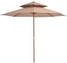 vidaXL Umbrelă de soare dublă, stâlp din lemn, 270 cm, gri taupe
