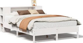 vidaXL Pat cu bibliotecă fără saltea, alb, 150x200 cm, lemn masiv pin