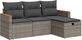 vidaXL Set canapea de grădină cu perne, 4 piese, gri, poliratan